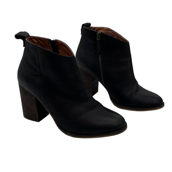 BP Lance Black Leather Block Heel Booties Size 8 1/2 Women's - Picture 1 of 9